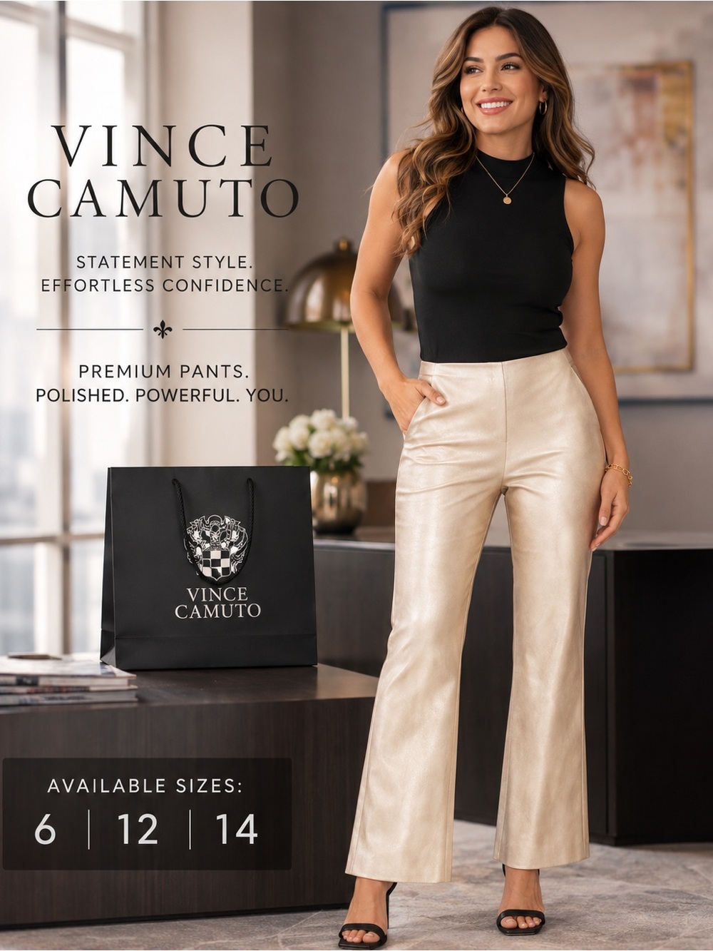 Vince Camuto Light Gold Metallic Wide-Leg Pants